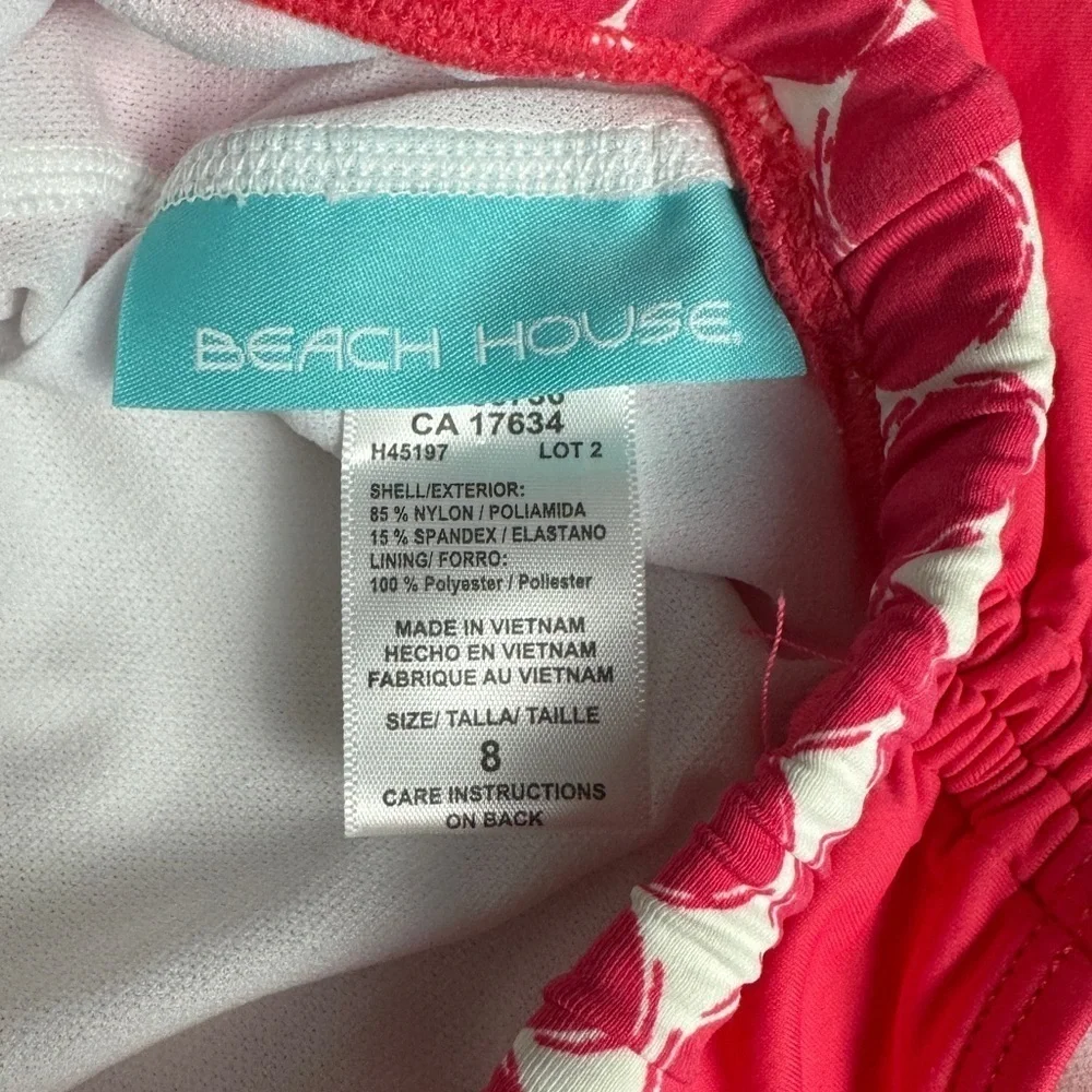 Beach House 2-piece Cinch Waist Tankini Swimsuit Women's 8/10 Pink White Pattern